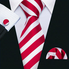 Men's Striped Necktie Handkerchief Clip Set