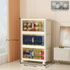 Foldable Plastic Storage Box With Wheels Clothing Book Kitchen Supplies Storage