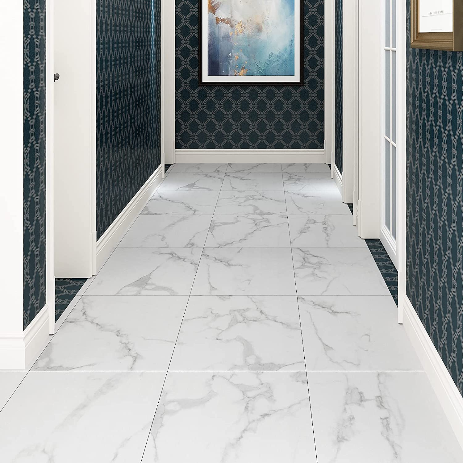 10pcs Peel And Stick Marble Floor Tile Waterproof Bathroom Flooring