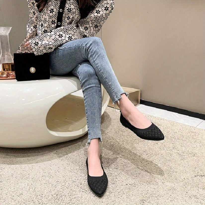 Women's Pointed Toe Ballet Flats Comfy Knitted Slip On Shoes
