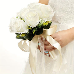 Silk Rose Wedding Bouquet with Ribbon