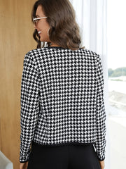 Houndstooth Print Open Front Jacket Long Sleeve Jacket