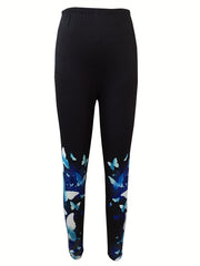 Butterfly Print Cut Out Leggings Casual High Waist Skinny Leggings