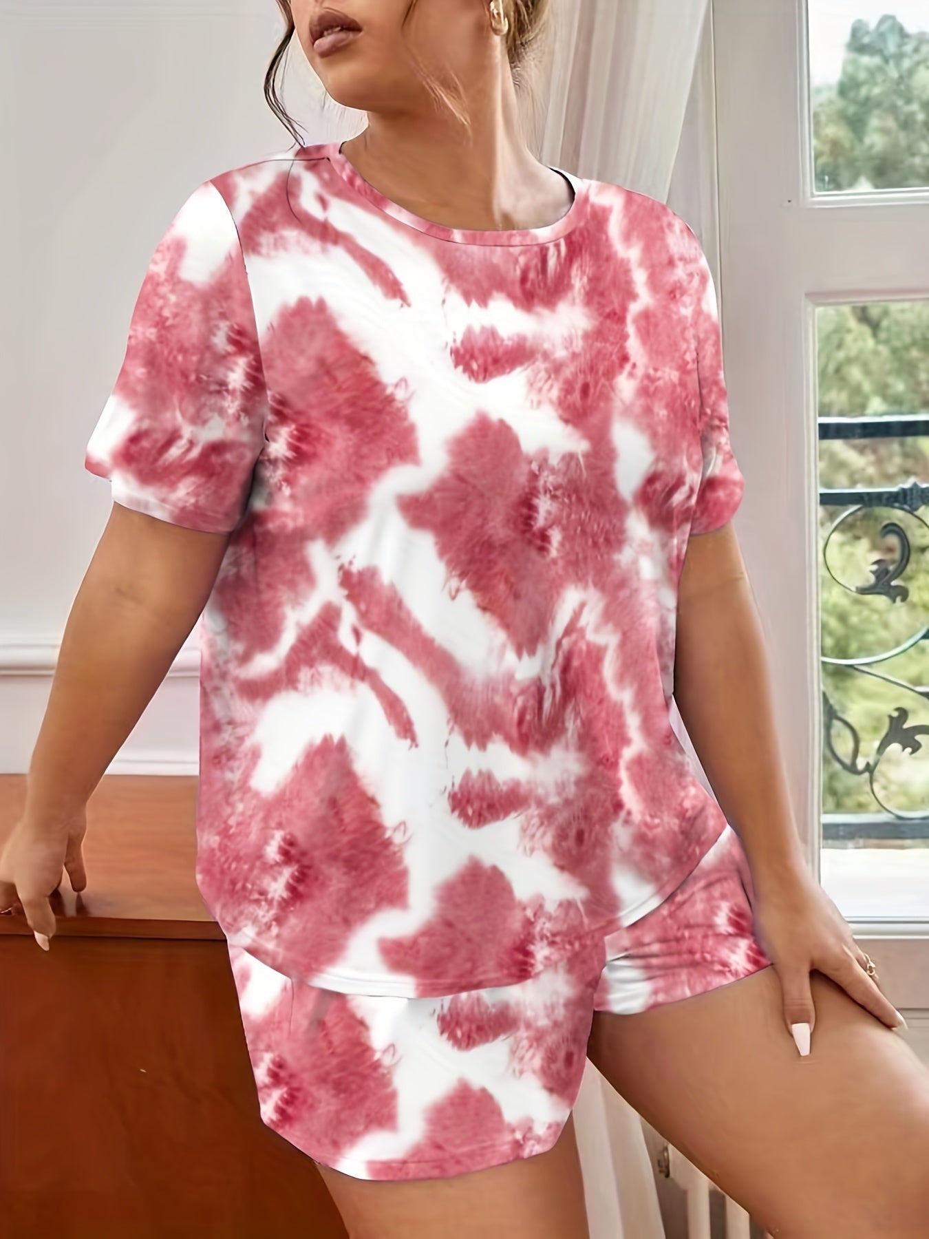 Tie Dye Tee & Shorts Set Women's 2pcs Home Wear