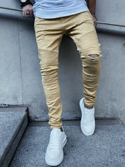 Slim Fit Ripped Jeans Men Casual Street Style High Stretch Denim Pants