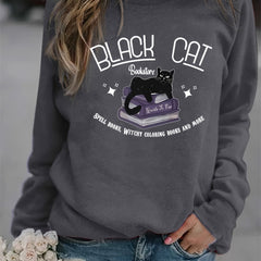 Cat Print Sweatshirt Long Sleeve Crew Neck Women's Clothing
