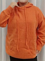 Plus Size Solid Hooded Drawstring Sweater With Pockets