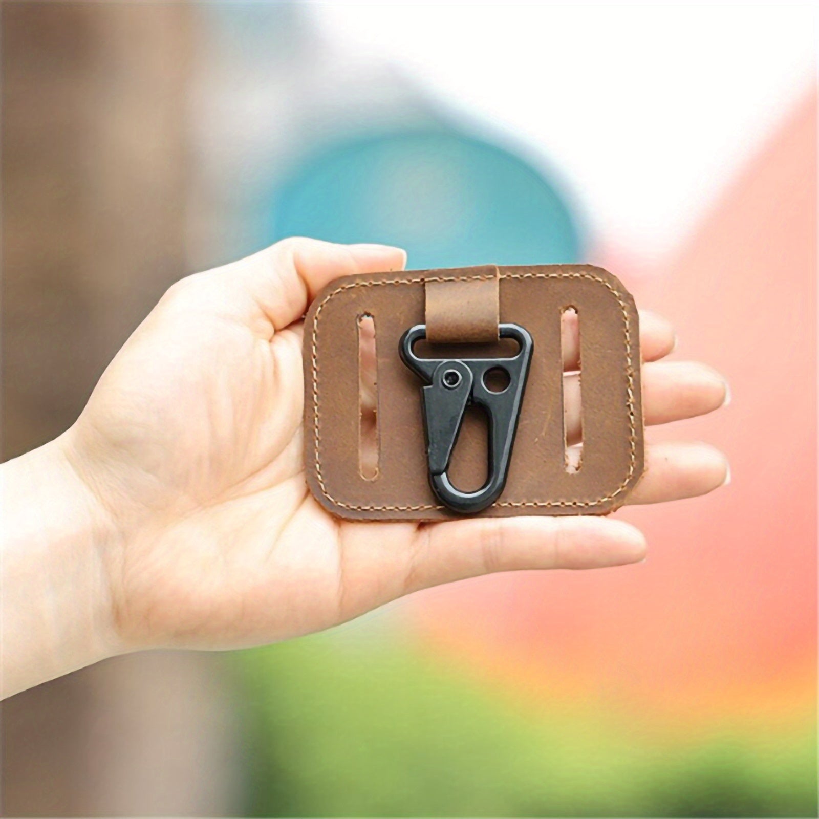 Thick Leather Belt Keychain with Eagle Mouth Hook for Men