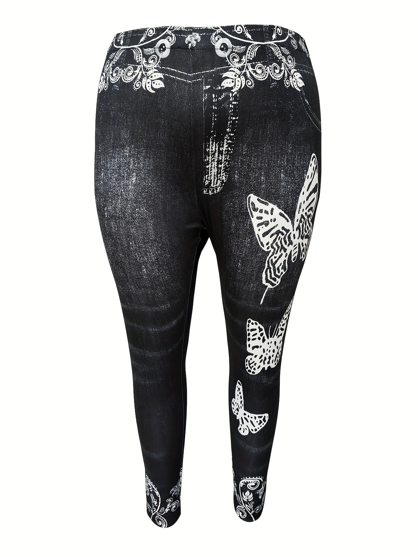Denim & Butterfly Print High Rise Leggings
