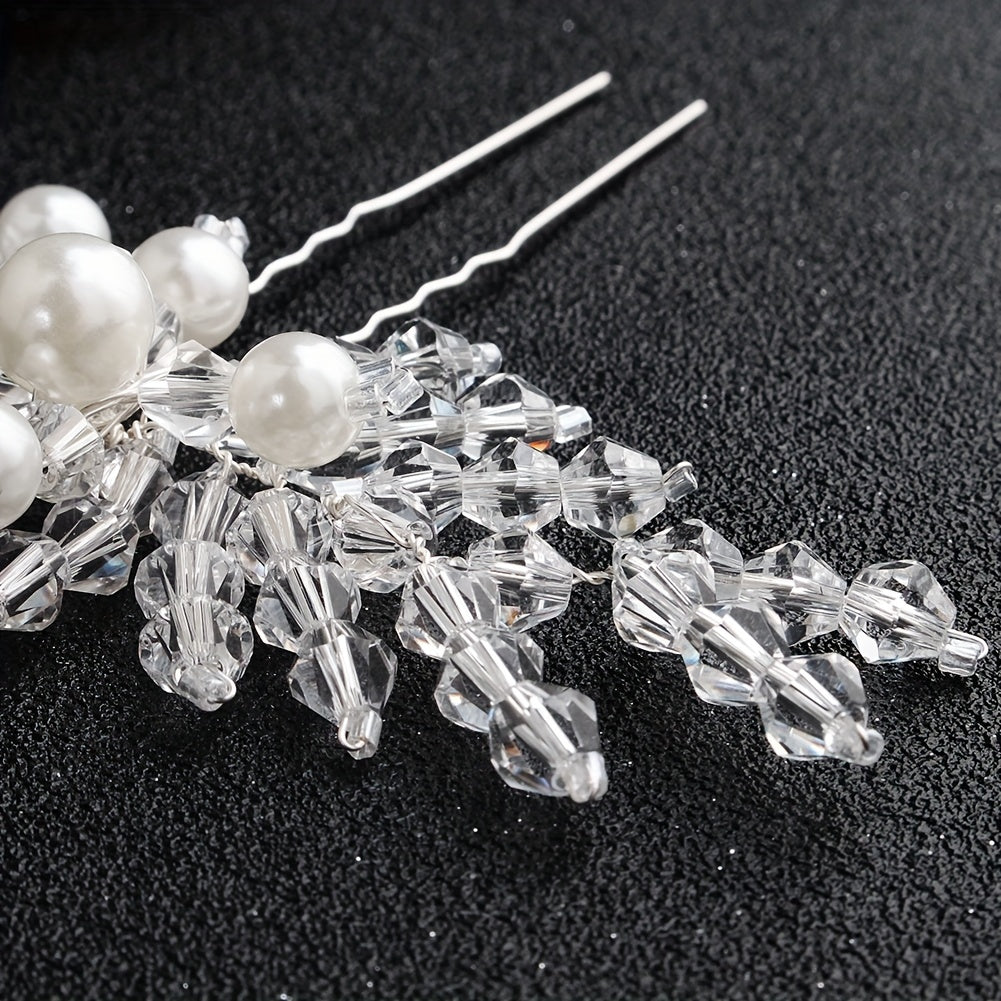 Bridal Hairpin Rhinestone Leaves Faux Pearl Wedding Hair Accessories