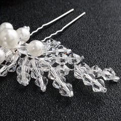 Bridal Hairpin Rhinestone Leaves Faux Pearl Wedding Hair Accessories