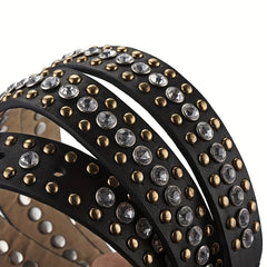 Vintage Rhinestone Belt with Carved Buckle and Rivets