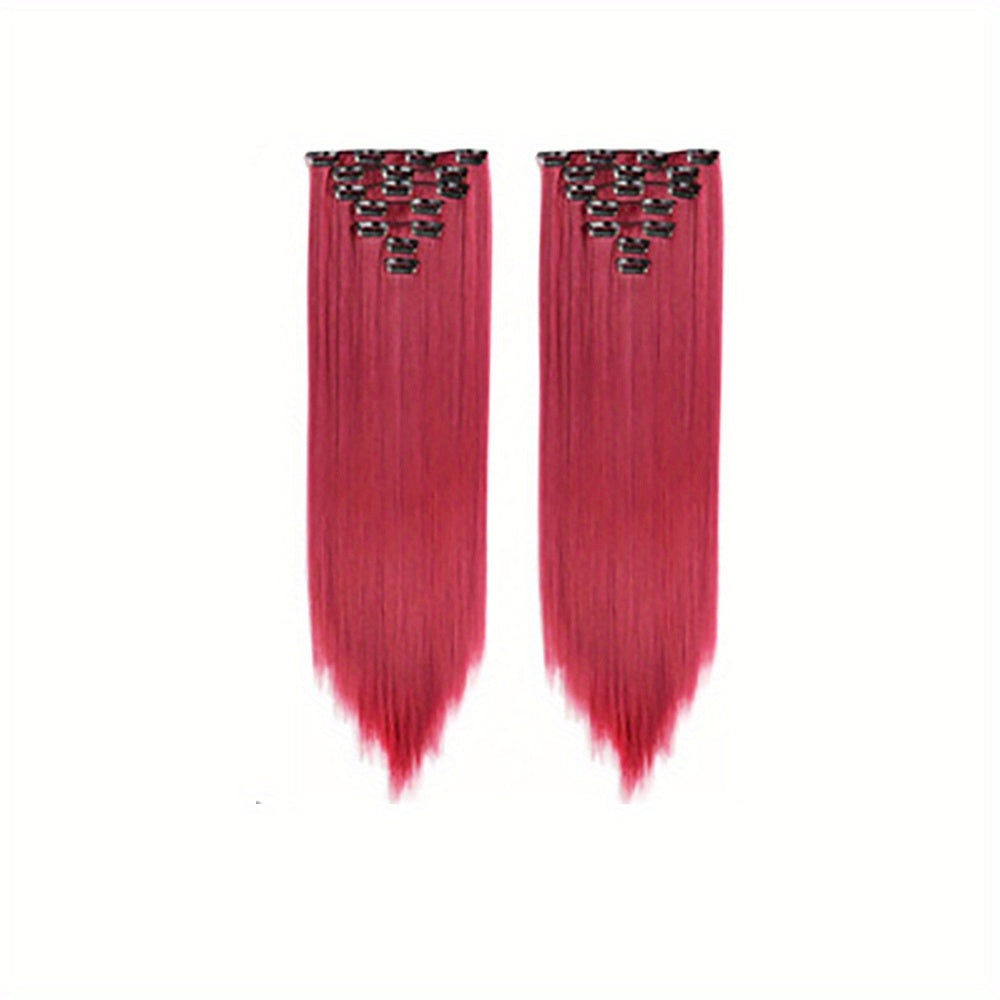7pcs Long Straight Hair Extensions 55-88 Cm Synthetic Clip In