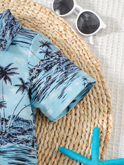 Boys Summer Coconut Tree Print Short Sleeves Shirt