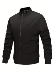 Men's Stand Collar Zip Up Windbreaker Jacket for Outdoor Activities