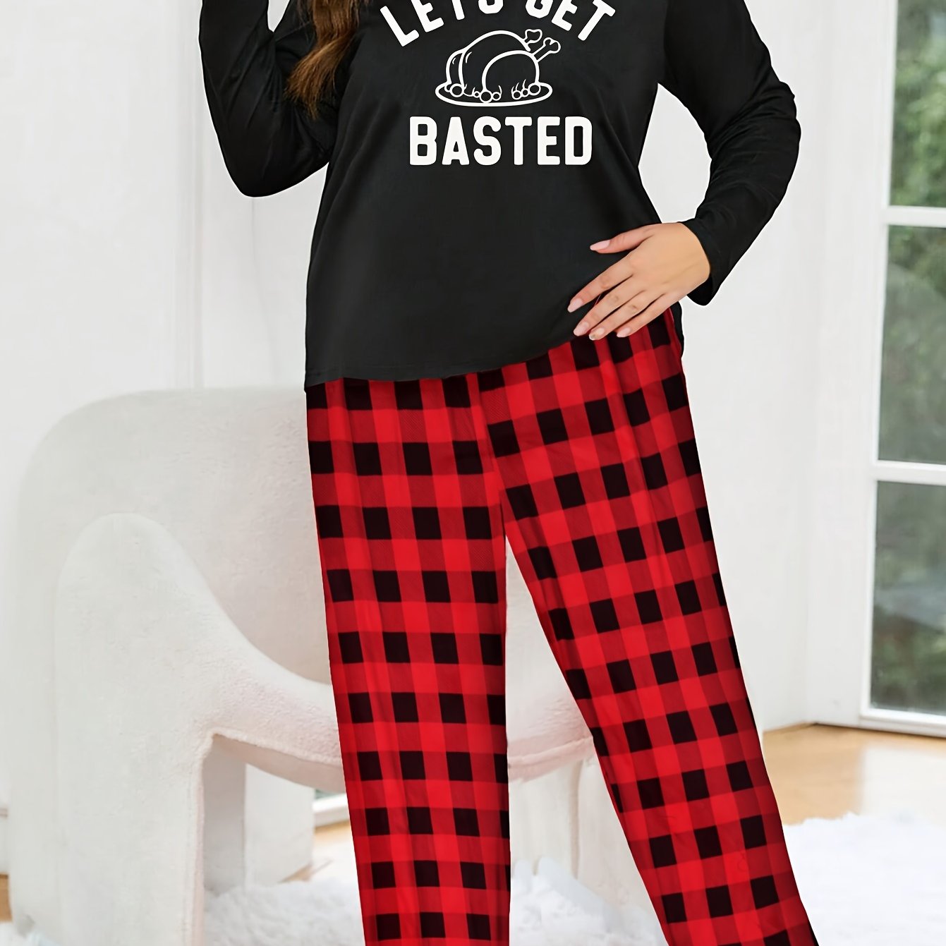 Thanksgiving Pajama Set Turkey Print Tee & Plaid Pants