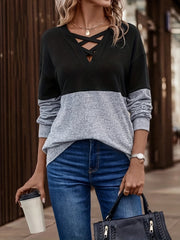 Block Long Sleeve Sports T shirts V neck Casual Running Tops Women's Tops