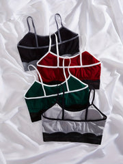 4pcs Colorblock Wireless Bras Stretch Sports Bra Women's Lingerie