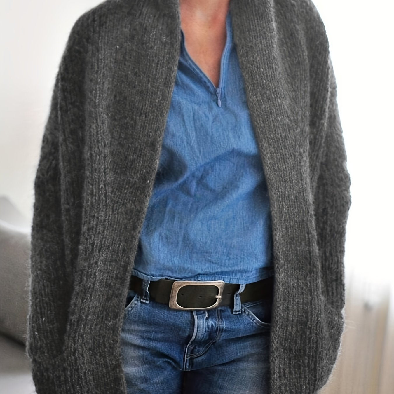 Solid Long Sleeve Shawl Collar Cardigan