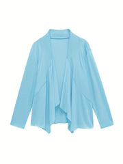 Solid Long Sleeve Open Front Stretch Cardigan