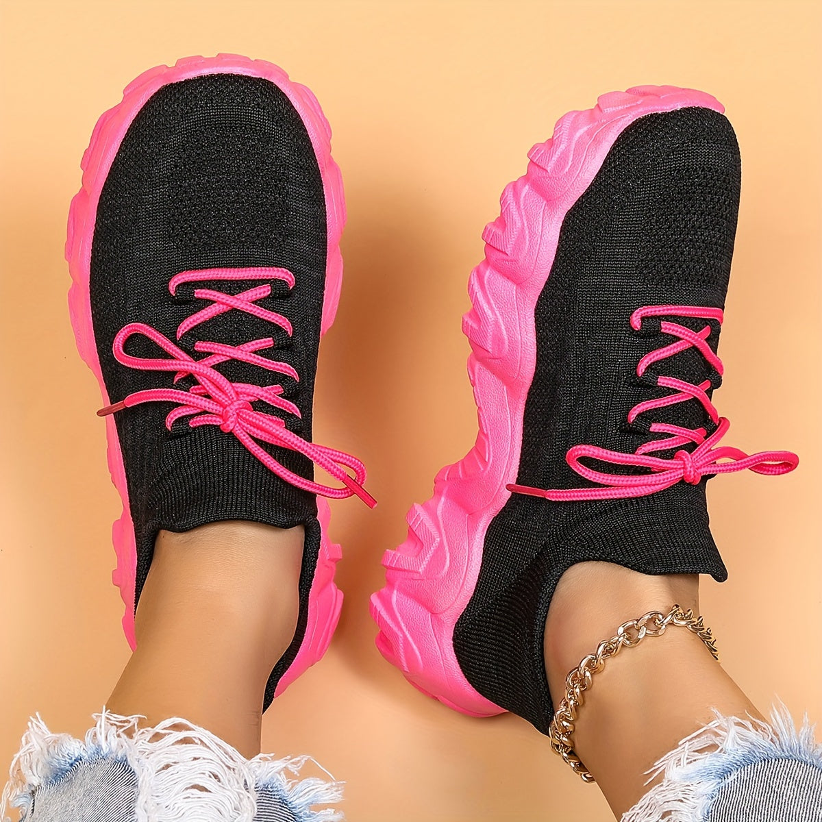 Thick Sole Shock Absorption Running Shoes Breathable Mesh Non Slip Sneakers