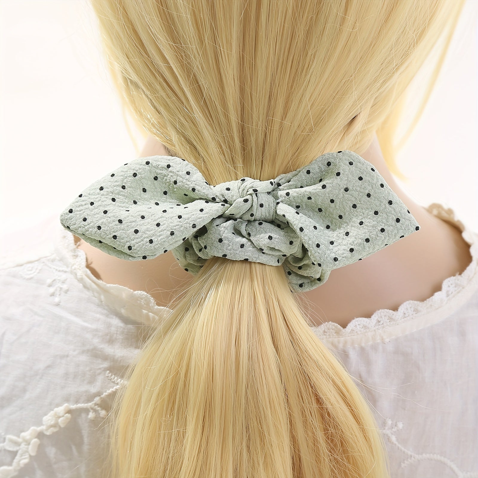 3PCS Sweet Pastoral Hair Tie Polka Dot Plaid Tie Knot Hair Rope Headband