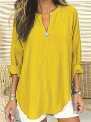 V Neck Tunic Shirt Top Solid Long Sleeve