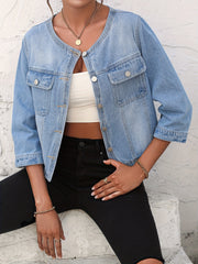 Casual Round Neck Denim Jacket Women's Coats