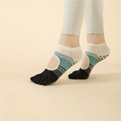 Women's Non Slip Five Toe Yoga Socks Striped Grip Socks
