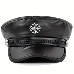Gothic Cross Patch Beret PU Leather Sailor Hat