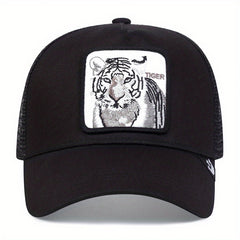 Tiger Patch Trucker Hat Mesh Anime Embroidery Dad Hats Animal Pattern
