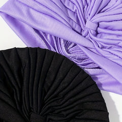2pcs Purple & Turban Cap BowKnot Pleated Head Wraps Elastic Ramadan Head Scarf