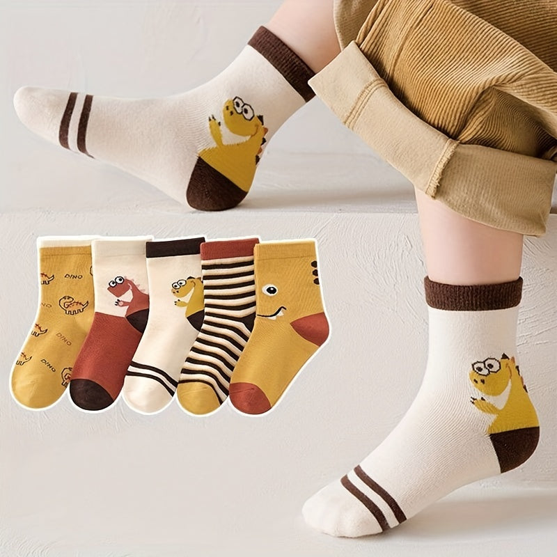 Kids Cartoon Dinosaur Cotton Socks 5 Pairs