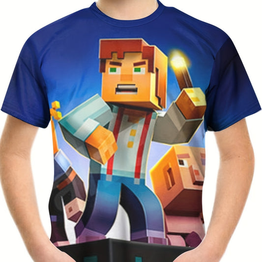 Torch Man Print Kid's T shirt Casual Short Sleeve Top Boy's Tee