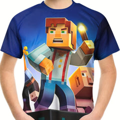 Torch Man Print Kid's T shirt Casual Short Sleeve Top Boy's Tee