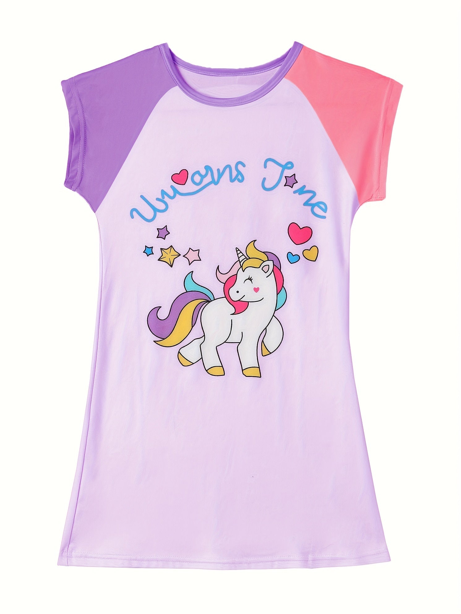 Girls Unicorn Graphic Nightdress Comfortable Casual Nightgown Summer Clothes