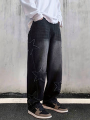 Star Pattern Baggy Jeans Men Casual Street Style Loose Fit Denim Pants
