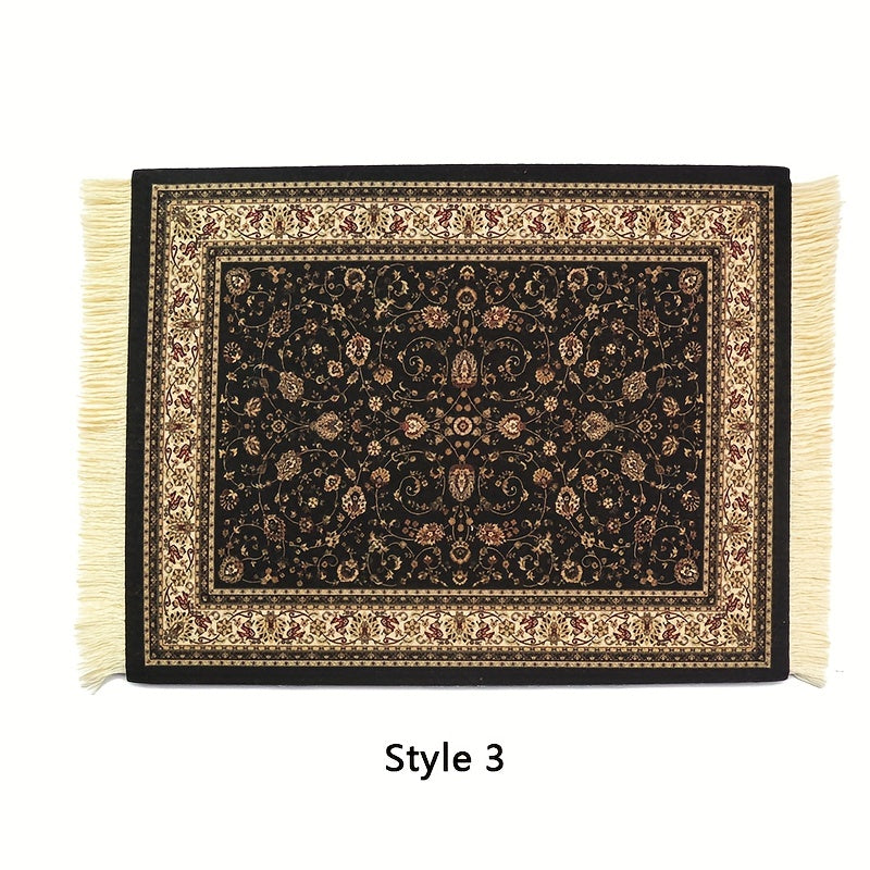 Persian Mini Woven Rug Mat Mouse Pad Retro Style Carpet Pattern Tassels Coaster