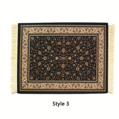 Persian Mini Woven Rug Mat Mouse Pad Retro Style Carpet Pattern Tassels Coaster