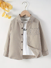 Boys Long Sleeve Plaid Shirt Casual Cotton Spring Autumn