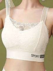 Scallop Trim Wireless Bra, Breathable Lace Lingerie