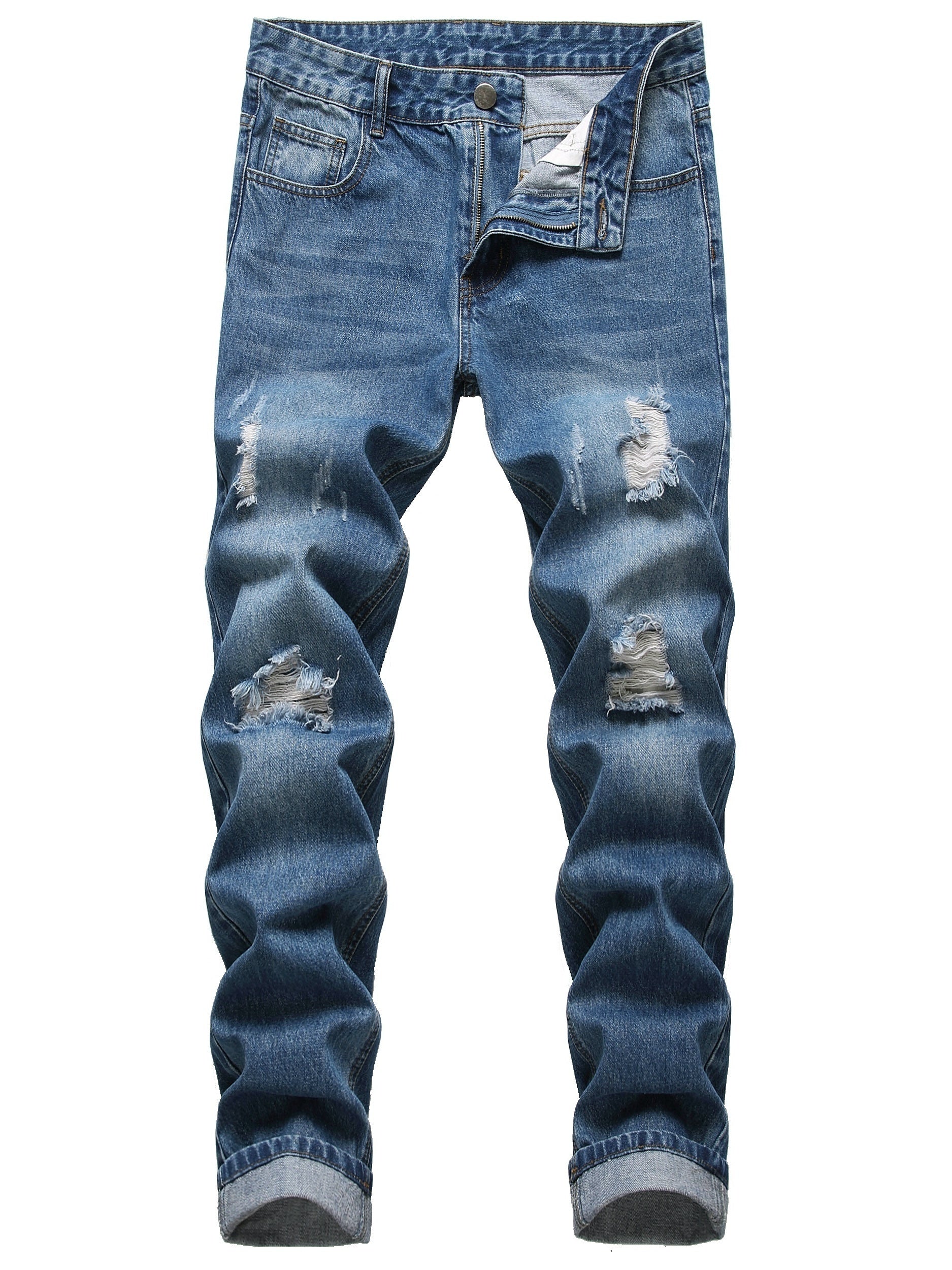 Men's Slim Fit Ripped Jeans - Street Style Distressed Denim Pants