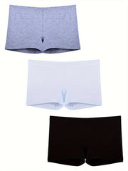 3pcs Solid Boyshort Panties Soft & Comfortable Stretch Panties