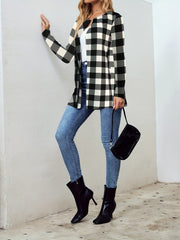 Gingham Print Open Front Jacket Long Sleeve