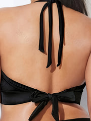 Solid V Neck Halter Bra & Panty Swimsuit Set