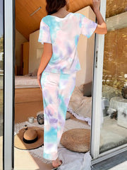 Bunny Print Pajama Set Short Sleeve Crew Neck Top & Pants Women's Sleepwear