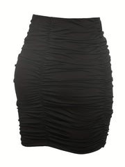 Solid Slim Ruched Mini Skirt Casual Every Skirt