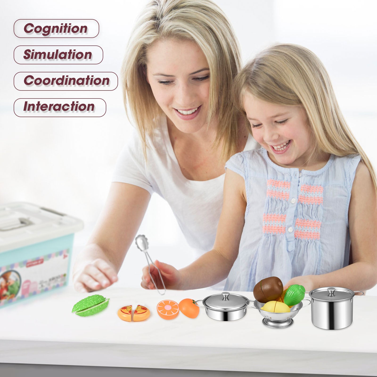 Kids' Kitchen Play Set Dino Apron & Pretend Food Educational Role Play