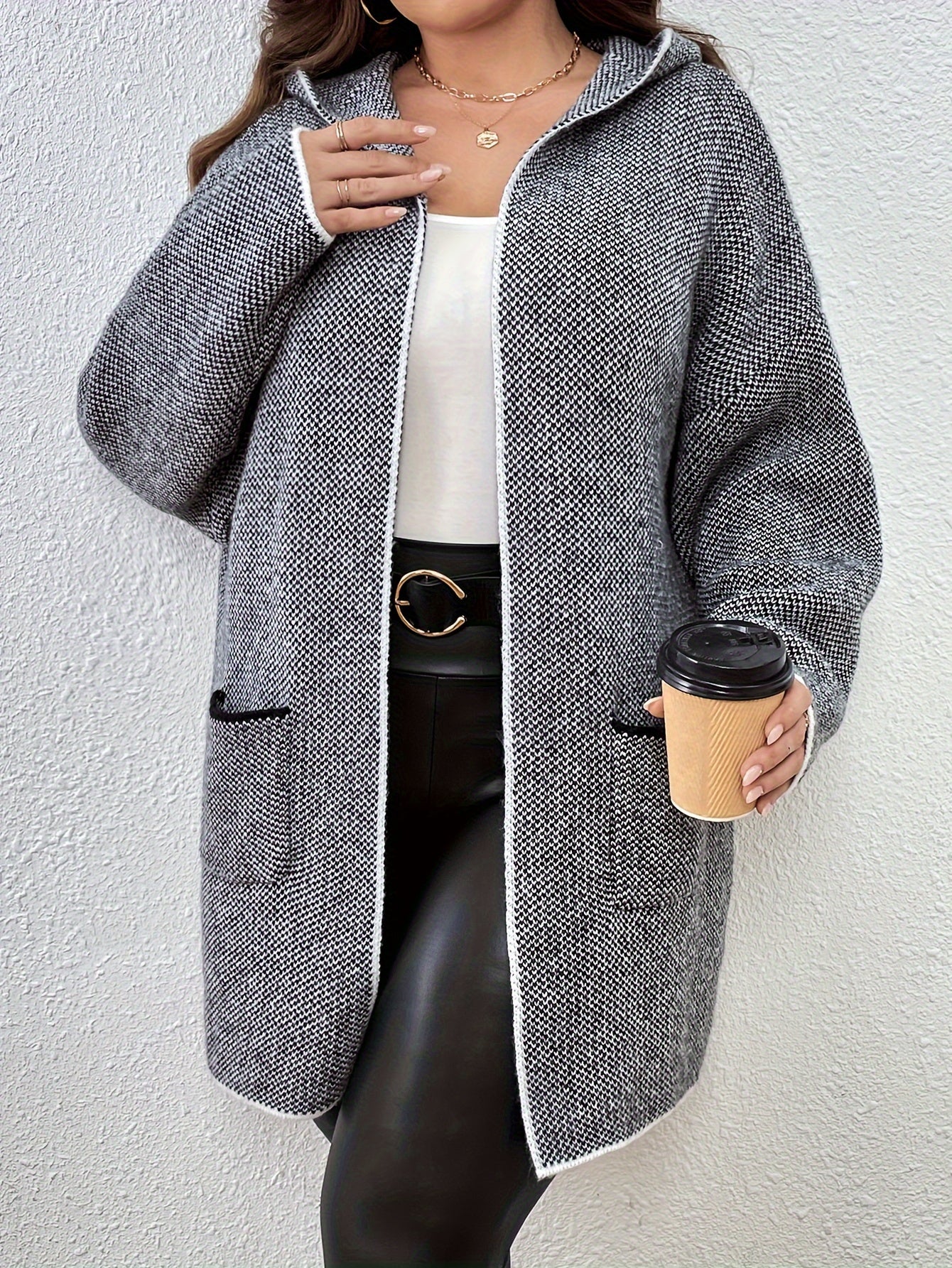 Colorblock Open Front Hooded Cardigan