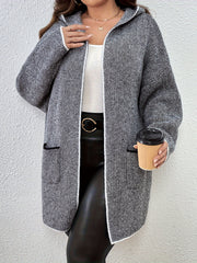 Colorblock Open Front Hooded Cardigan
